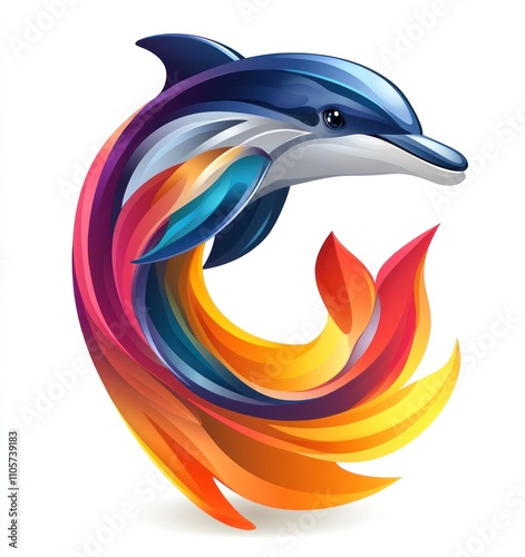 Colorful dolphin leaping, vibrant tail forming a circular design. photo