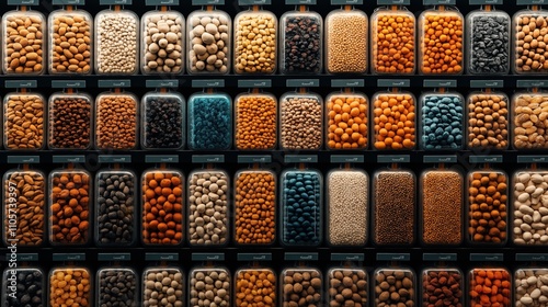 Wallpaper Mural Assorted collection of nuts, seeds, and dried goods in transparent jars arranged on shelves in a grocery or specialty food store. Torontodigital.ca