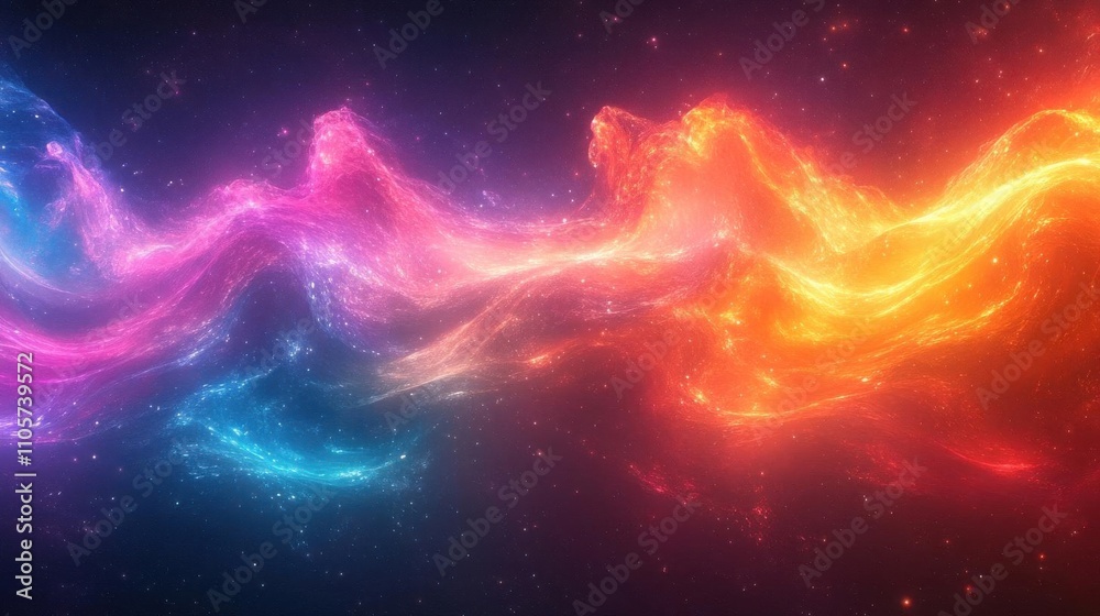 Cosmic auroralike waves with glowing rainbow hues and dynamic transitions Cosmic auroralike waves with glowing rainbow hues and dynamic transitions