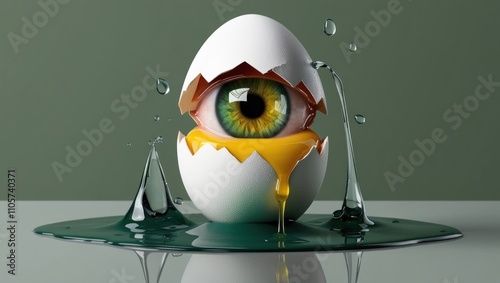 Surreal Eye Emerging from Cracked Egg. photo