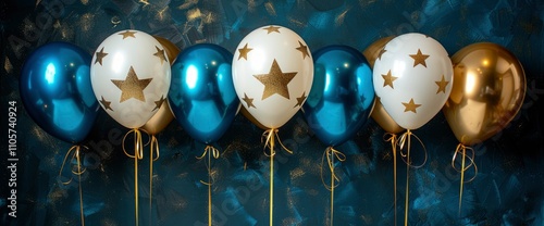 Elegant Gold and Blue Balloons with Stars - Festive Celebration Background