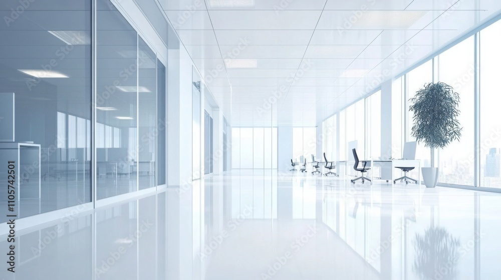Clean office space with white walls and floors. Clean office space with white walls and floors.
