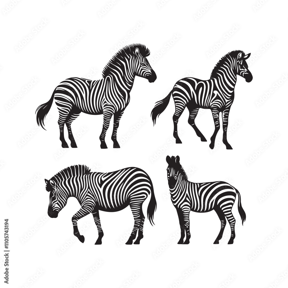 Fototapeta premium set of zebra vector, zebra icon, silhouette of zebra crossing vector illustration, zebra silhouette, icon logo