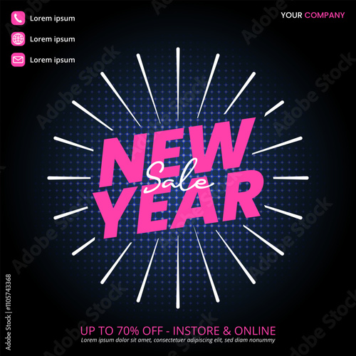 New Year Sale banner with exploding fireworks