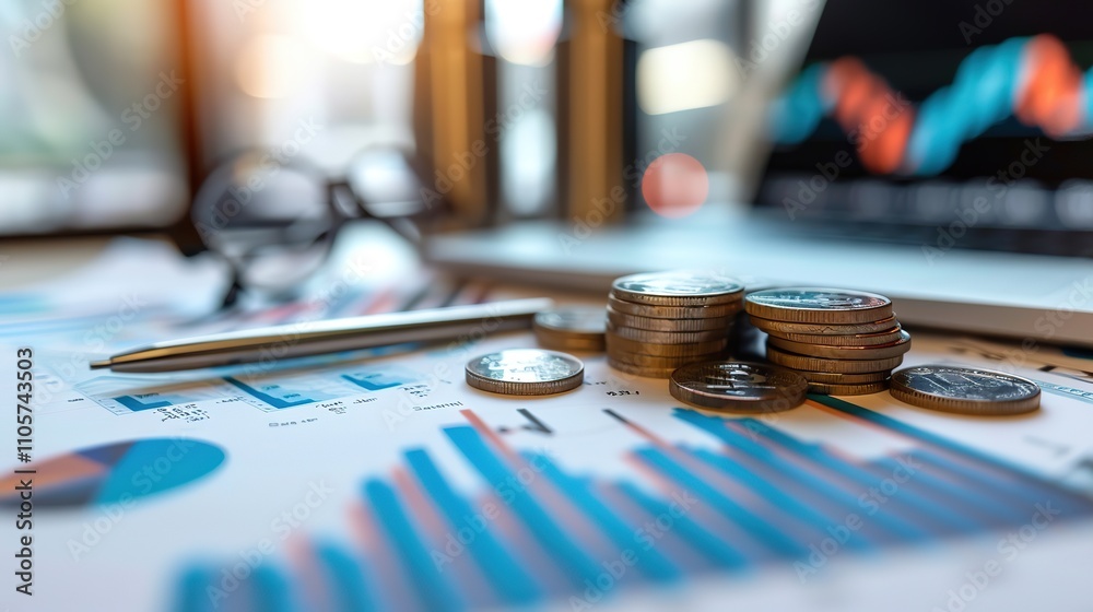 Stock market background and coins Stock market background and coins
