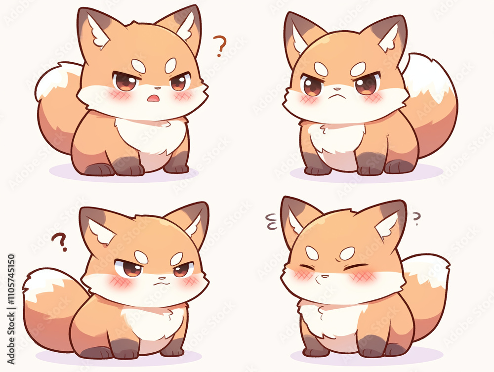 Obraz premium Cute Cartoon Fox Expressions