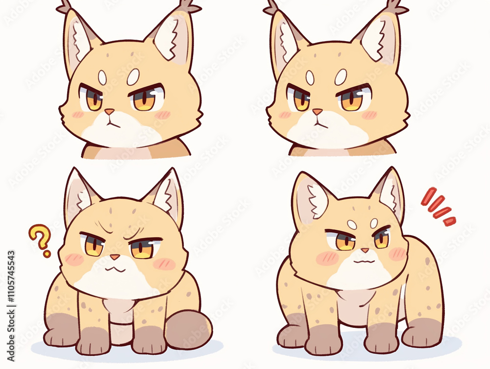 Fototapeta premium Adorable Cartoon Lynx Expressions