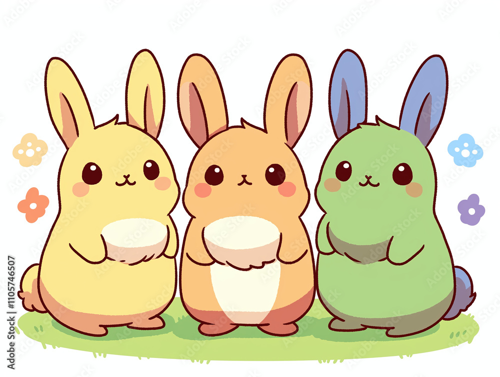 Fototapeta premium Three Cute Cartoon Rabbits