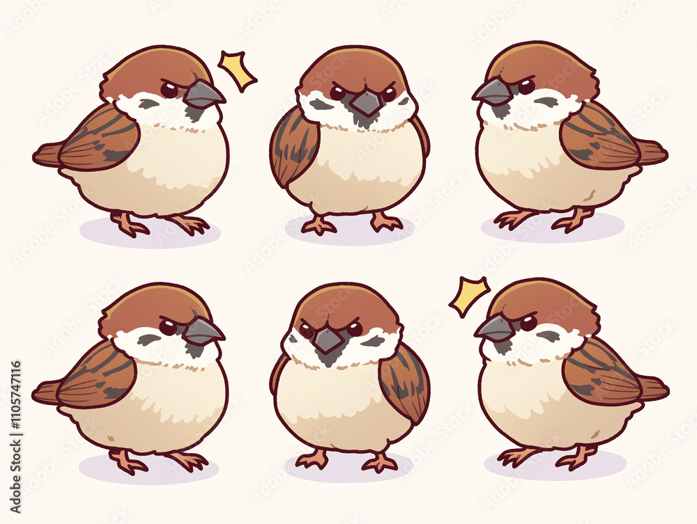 Naklejka premium Cute Angry Sparrows Collection