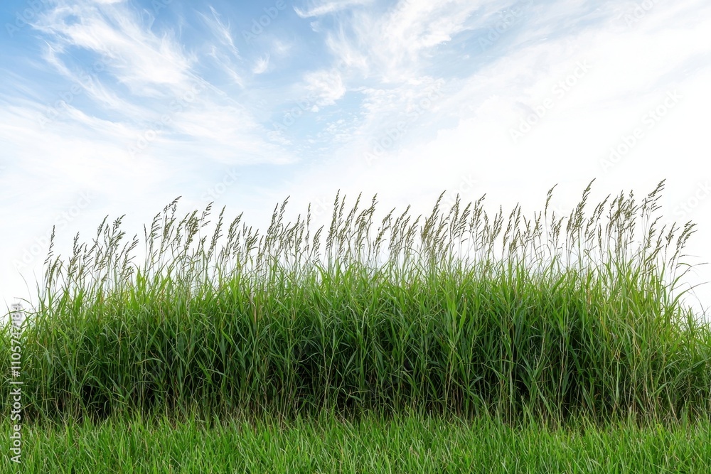 Obraz premium Lush Green Grass Under Clear Blue Sky with Soft White Clouds