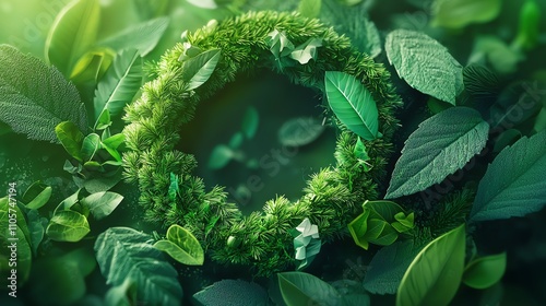 Net zero logo with green leaves and energy icons, 3D illustration photo