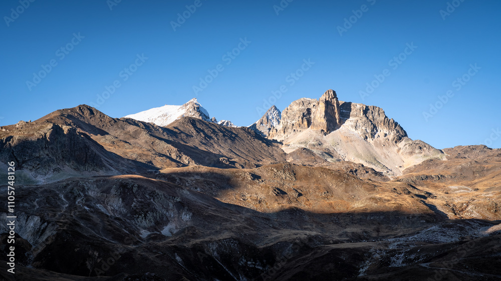 Obraz premium landscape in the mountains in autum,. blue sky,