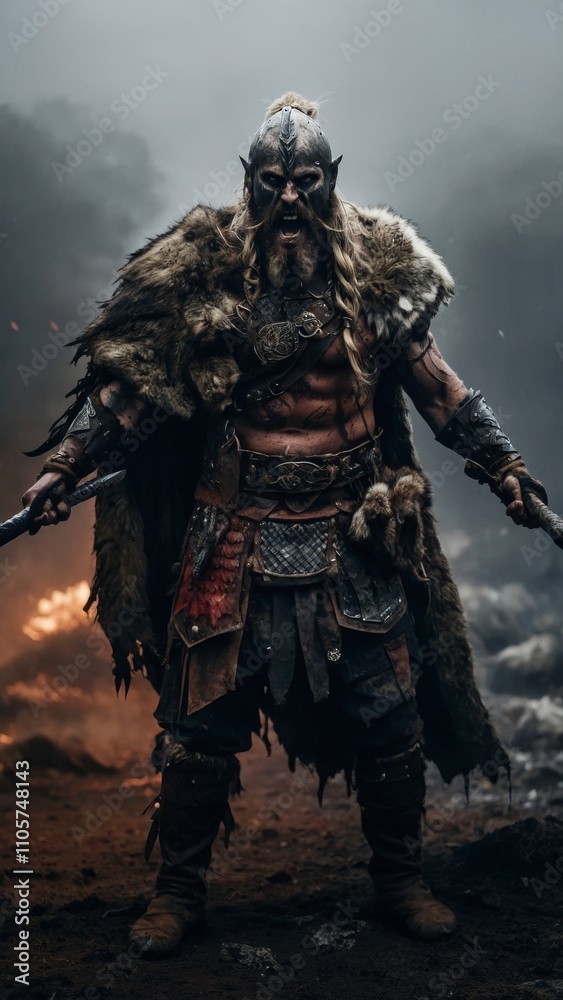 Obraz premium Angry Berserker Viking Mythology Fantasy Art
