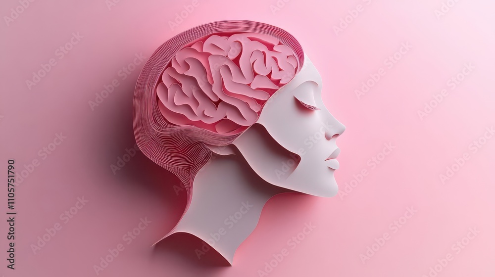 3D papercut silhouette of a brain-brimming head
