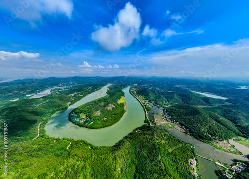 Aerial photography of the beautiful scenery of Hejiang River in Fengkai, Zhaoqing, Guangdong photo