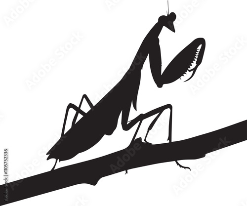 mantis silhouette set collection isolated black on white background vector illustration