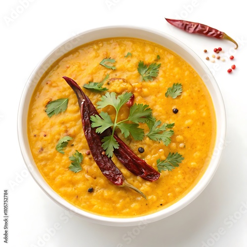 Delicious Dal Tadka Isolated on White Background