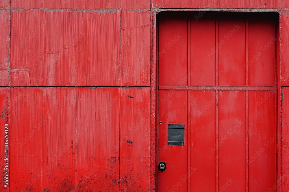 A rustic red door accompanied by a textured wall, conveying charm and character in the design aesthetic. A rustic red door accompanied by a textured wall, conveying charm and character in the design aesthetic.
