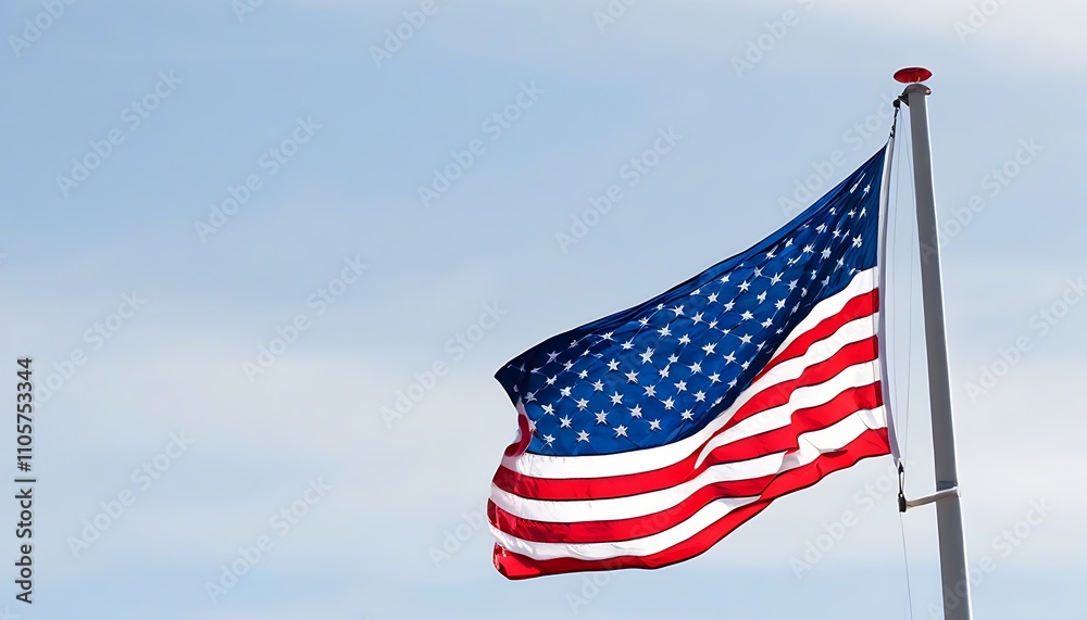 Fototapeta premium US flag flying against a clear sky background