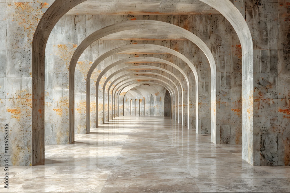Architectural Geometry in Endless Concrete Archway Corridor Design for Posters and Prints Architectural Geometry in Endless Concrete Archway Corridor Design for Posters and Prints