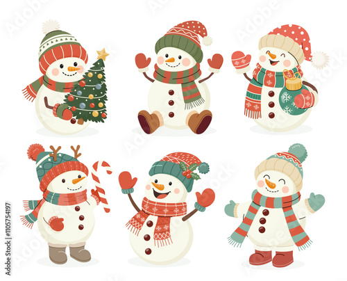 Christmas snowman cartoon characters illustration set. photo