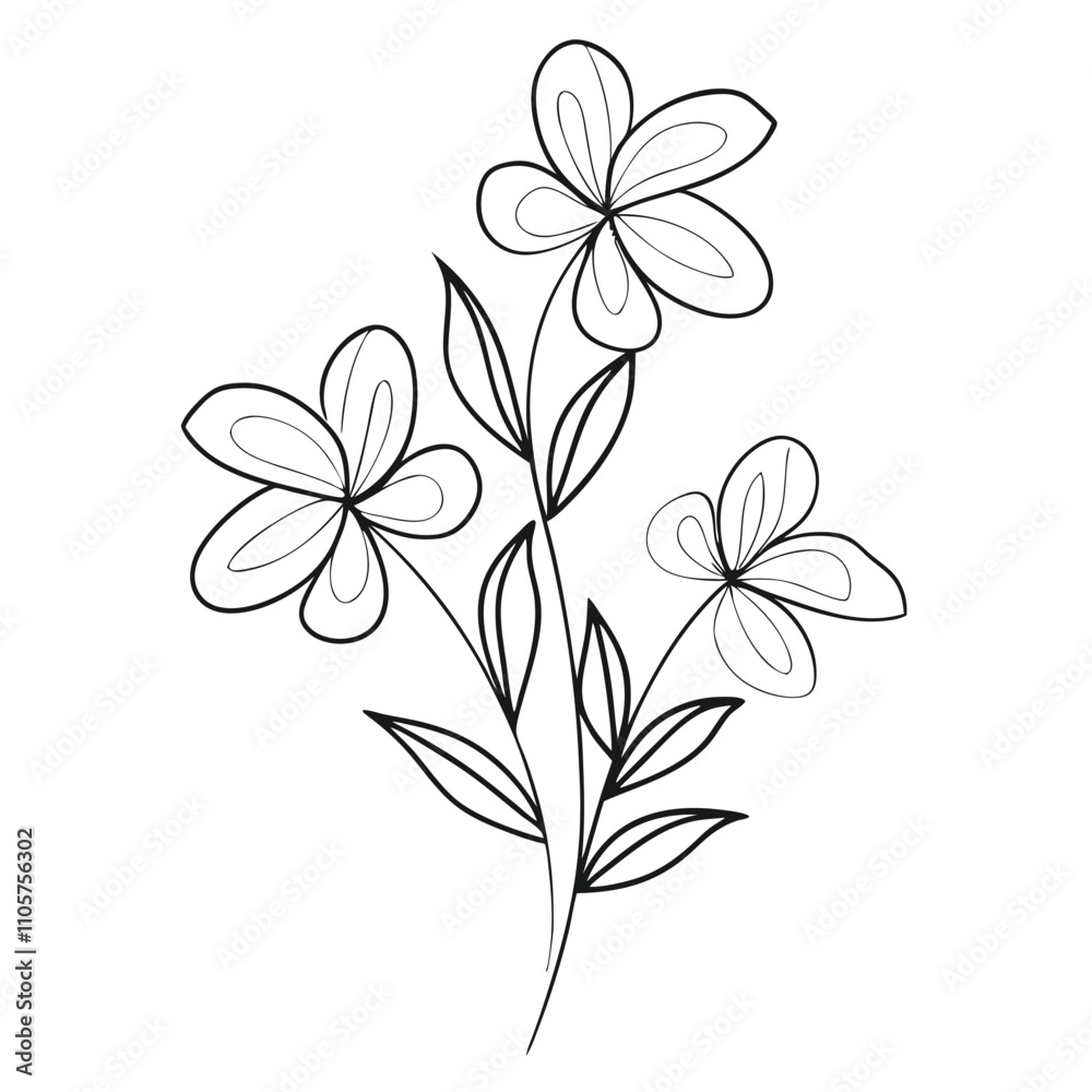 Fototapeta premium a black and white line drawing of a branch with three flowers