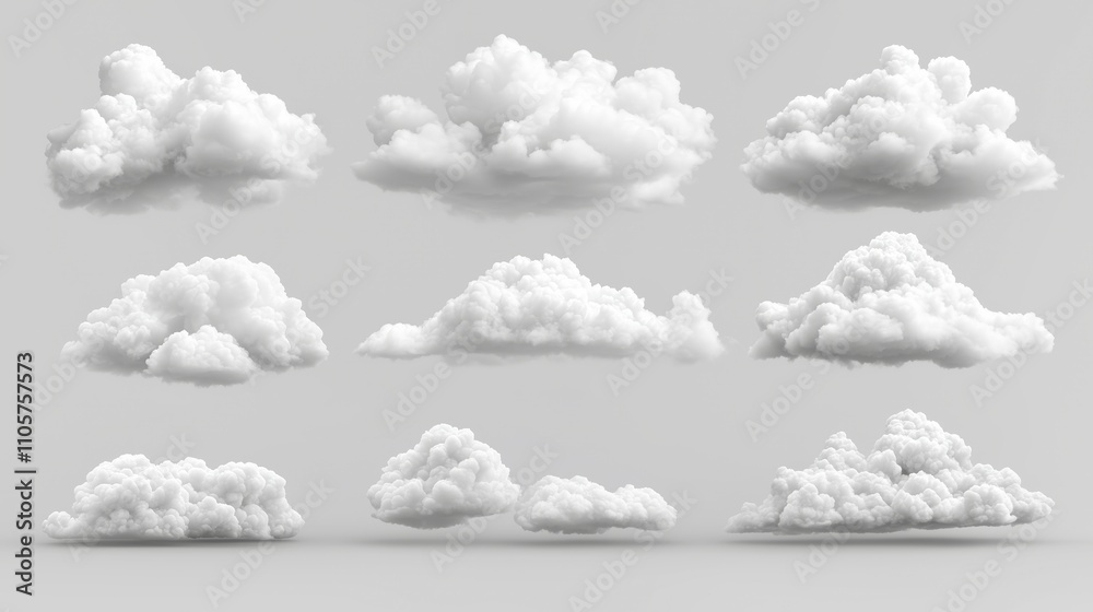 Collection of realistic fluffy white clouds on a gray background Collection of realistic fluffy white clouds on a gray background