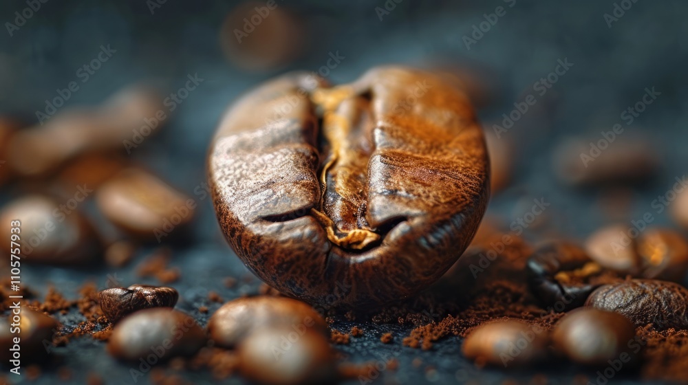 A single large coffee bean in the center. A single large coffee bean in the center.