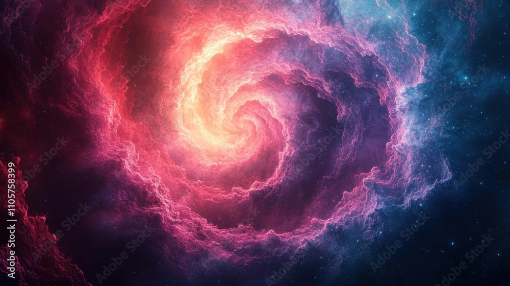 Cosmic nebula spirals with glowing magenta and teal gradients and swirling particles Cosmic nebula spirals with glowing magenta and teal gradients and swirling particles