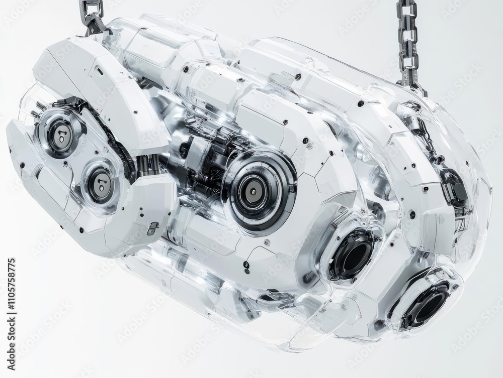 Fototapeta premium Suspended robot assistant with clear casing