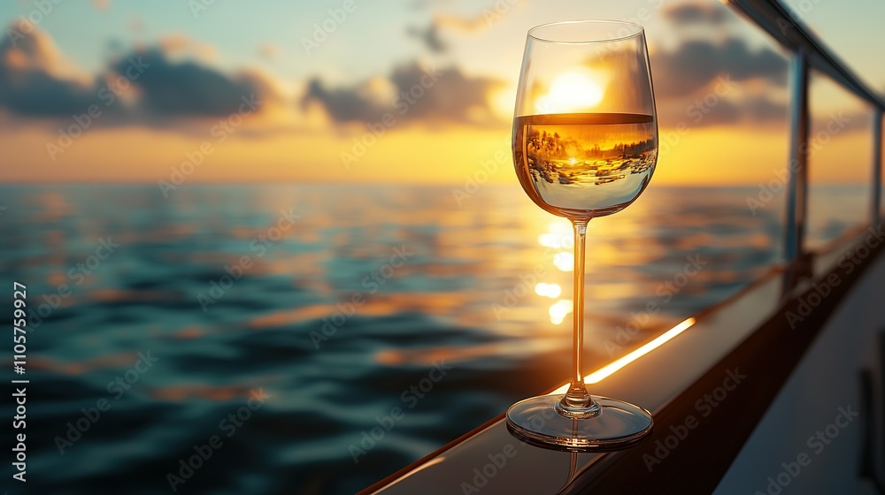 Obraz premium Wine on a luxury yacht and evening sun