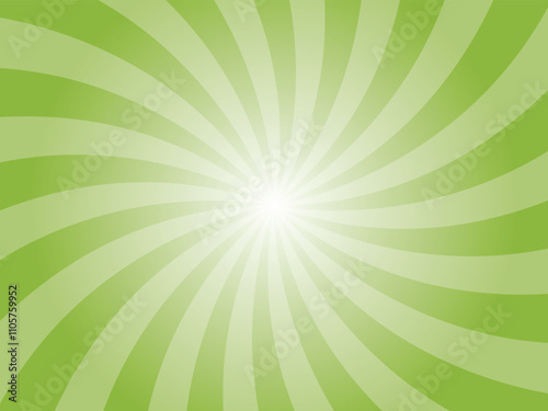 Apple green sunburst background. Radial retro glowing rays banner. Bright green retro whirlwind starburst vector abstract background. Twisted radial illustration.