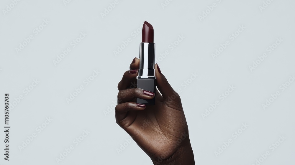 Elegant Maroon Lipstick in Hand of Makeup Artist Elegant Maroon Lipstick in Hand of Makeup Artist