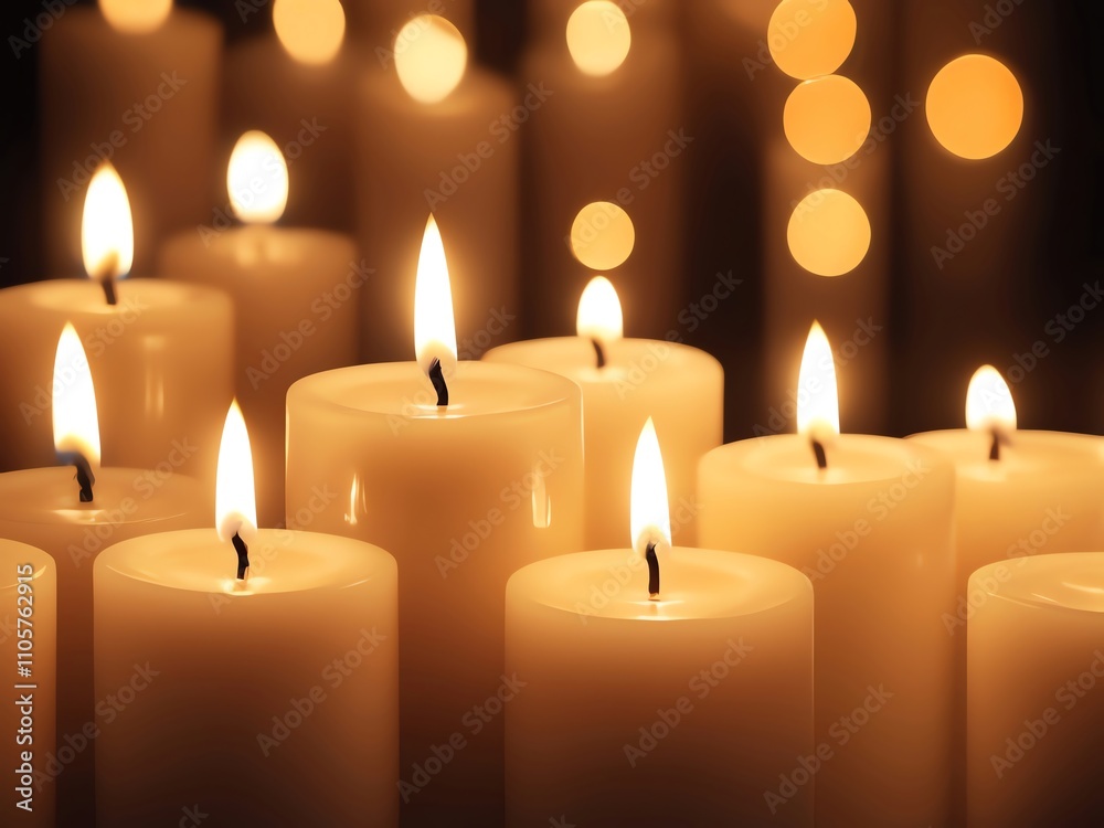 Ambient Glow: A Collection of Lit Candles Creating a Warm and Serene Atmosphere Ambient Glow: A Collection of Lit Candles Creating a Warm and Serene Atmosphere