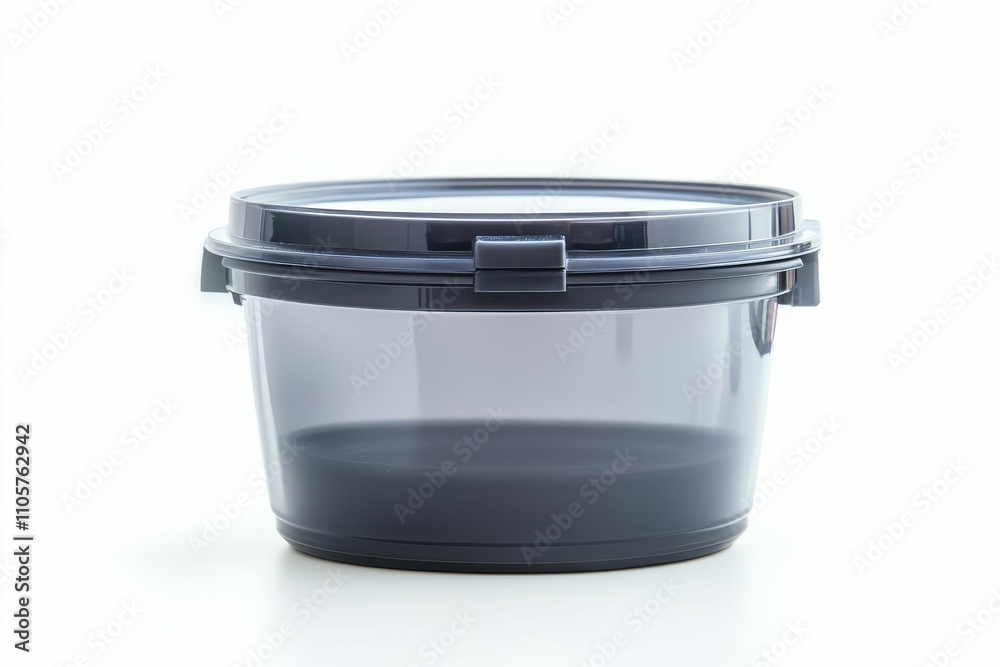 Sealed gray plastic container, holds dark contents. Sealed gray plastic container, holds dark contents.