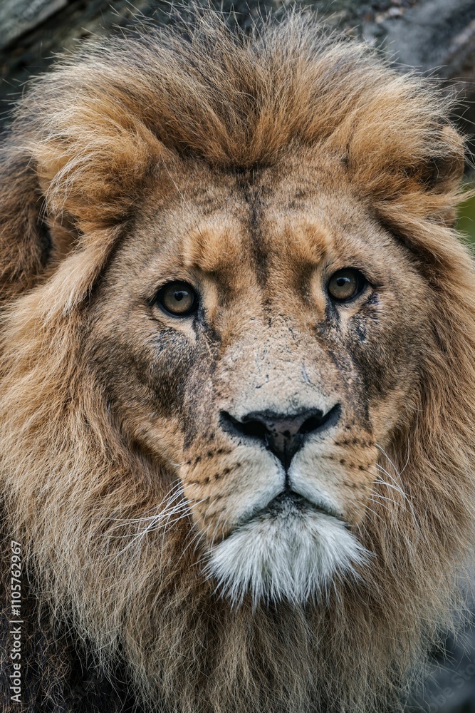 Majestic close-up of a lion with a full mane. Majestic close-up of a lion with a full mane.