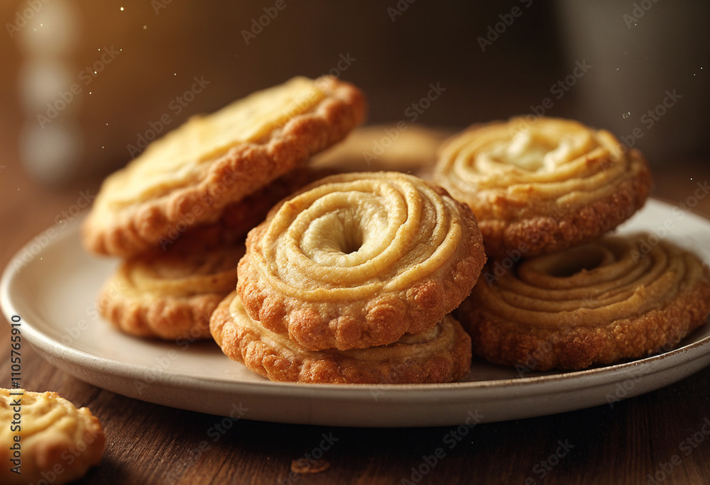 Golden baked goods rest on wood sprinkled with flour. Golden baked goods rest on wood sprinkled with flour.