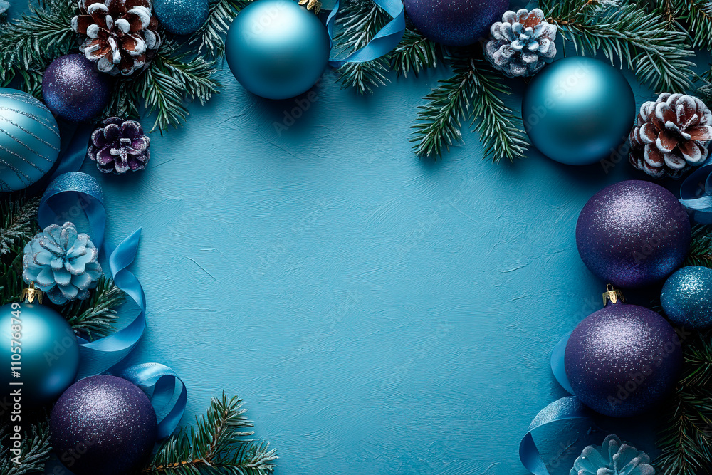Holiday Christmas or New Year background of blue and silver decorations, streamers. Holiday Christmas or New Year background of blue and silver decorations, streamers.
