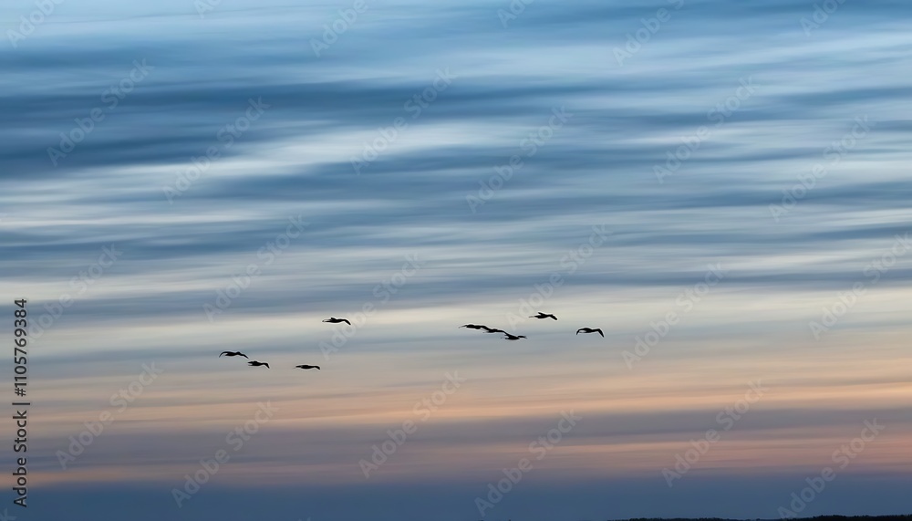 Serene natural beauty at dusk, a magnificent sight of bird migration. Serene natural beauty at dusk, a magnificent sight of bird migration.