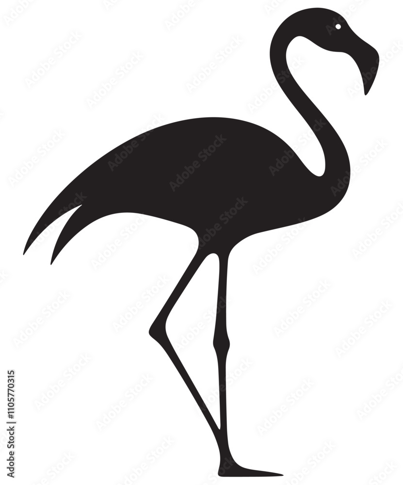 Obraz premium Flamingo Silhouette Vector Illustration, Elegant Flamingo Silhouette Isolated on White, Minimalist Flamingo Silhouette Icon, Standing Flamingo Silhouette Vector Art, Flamingo silhouette vector.