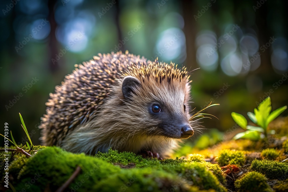 little cute hedgehog in the forest on the grass in summer little cute hedgehog in the forest on the grass in summer