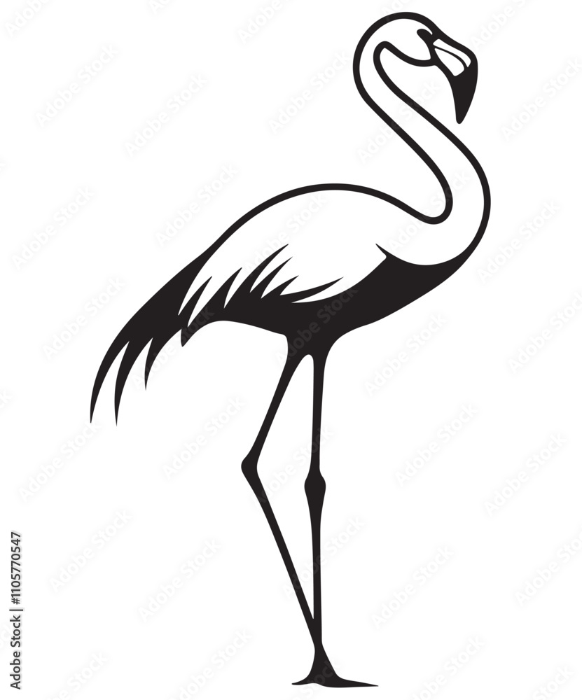 Obraz premium Flamingo Silhouette Vector Illustration, Elegant Flamingo Silhouette Isolated on White, Minimalist Flamingo Silhouette Icon, Standing Flamingo Silhouette Vector Art, Flamingo silhouette vector.