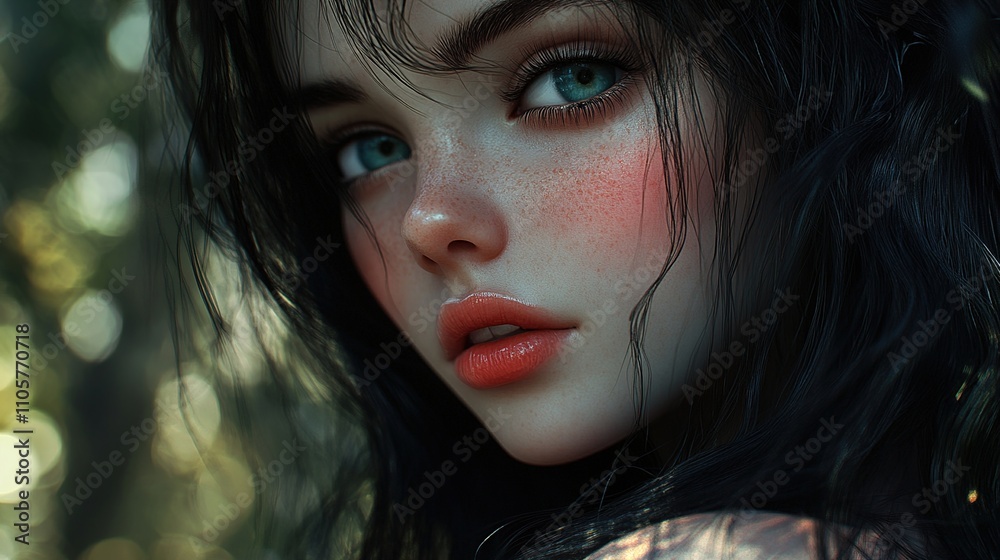 A captivating close-up portrait of a serene woman with long black hair, showcasing her beauty and tranquility. This image perfectly encapsulates the essence of calmness and grace, making it ideal for A captivating close-up portrait of a serene woman with long black hair, showcasing her beauty and tranquility. This image perfectly encapsulates the essence of calmness and grace, making it ideal for