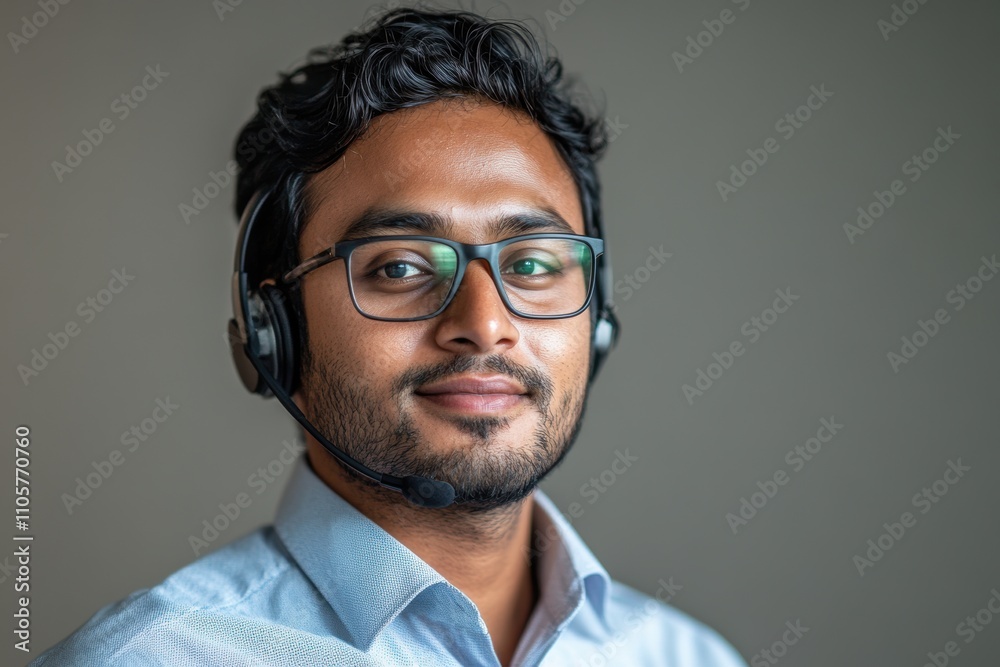 customer support agent, an indian customer service agent in a professional office setting, highlighted against a plain background, with space for text customer support agent, an indian customer service agent in a professional office setting, highlighted against a plain background, with space for text