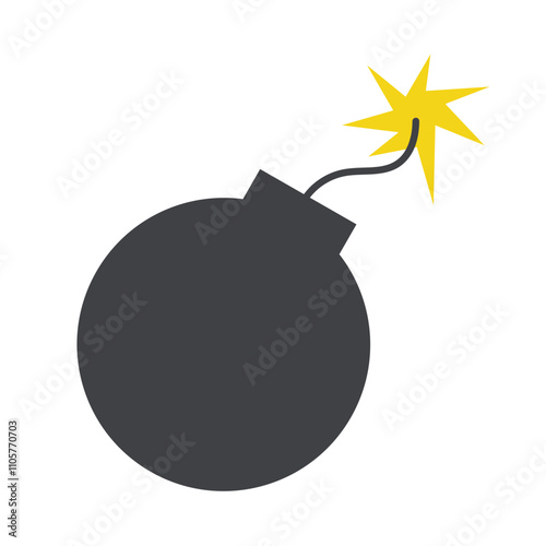 Round bomb with a spark. Vector simple color flat illustration.