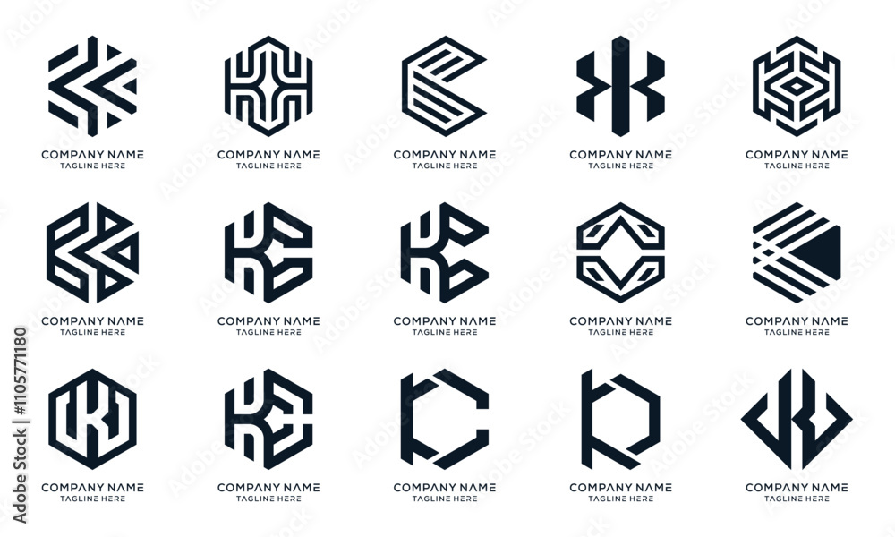 Naklejka premium letter K logo set icon, hexagon cube box design concept, collection graphic vector