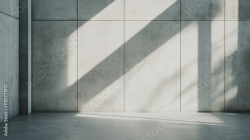 Sunlight creates patterns on a concrete wall in a minimalist space