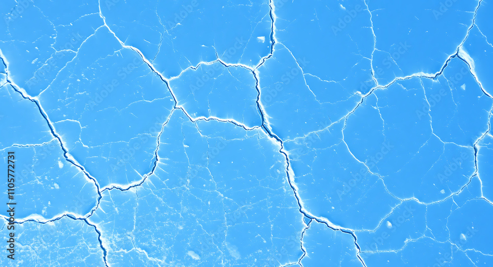 Textured ice surface, blue abstract design with sharp, realistic cracks spreading across. Textured ice surface, blue abstract design with sharp, realistic cracks spreading across.