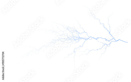 Intense Lightning: An intense and powerful bolt of lightning, isolated on a transparent background.