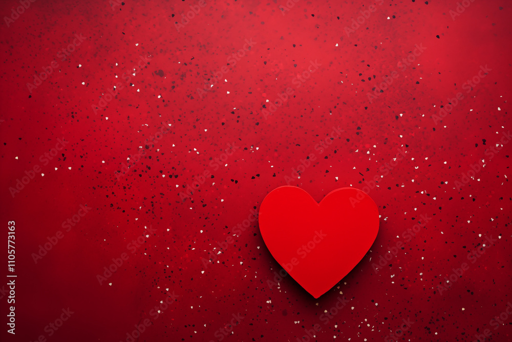 A heart shape filled with a textured pattern of spots and speckles against red background., for Valentine’s Day designs A heart shape filled with a textured pattern of spots and speckles against red background., for Valentine’s Day designs